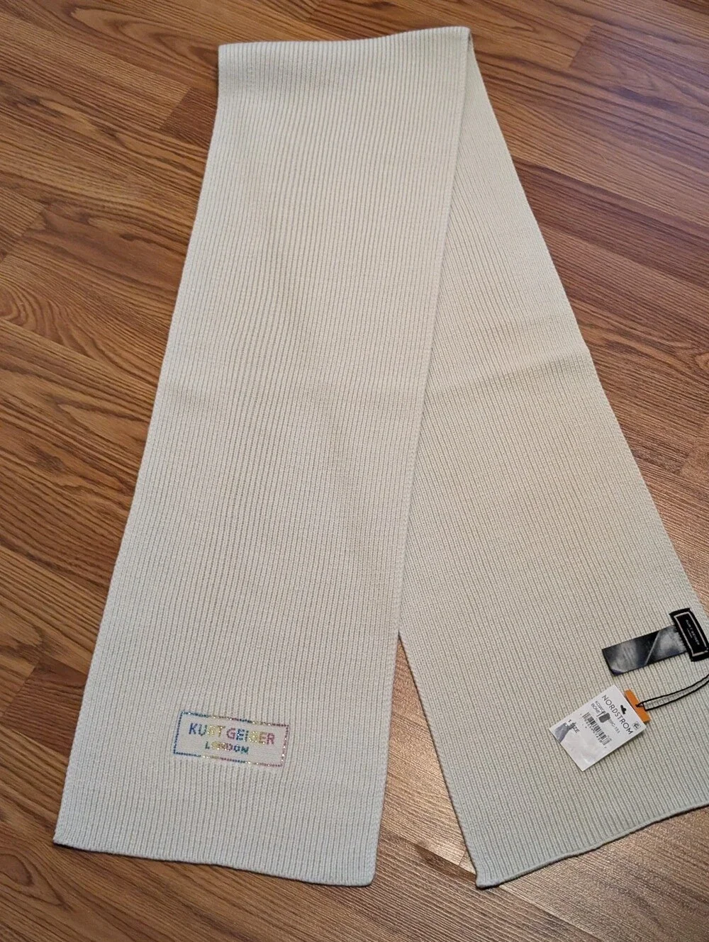 Kurt Geiger Cream Ribbed Knit Scarf
